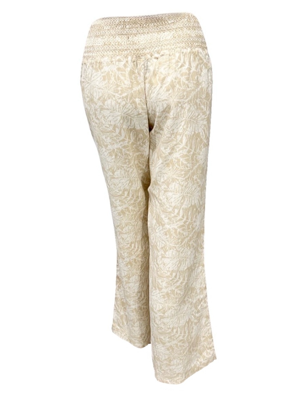 REWASH Linen Blend Wide Leg Pants Beige Tropical Print Smocked Waist Size M - Picture 3 of 7